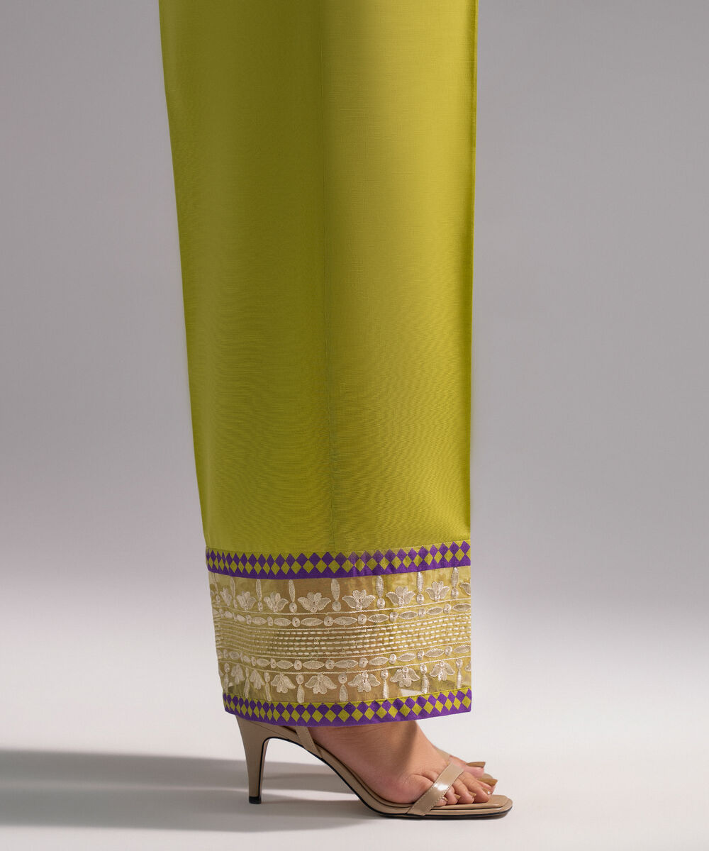 Women's RTW Slub Lawn Solid Green Culottes