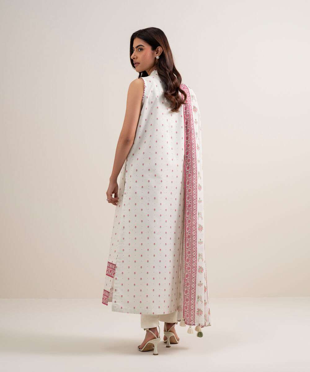 Women's Unstitched Lawn Printed Off White 3 Piece Suit