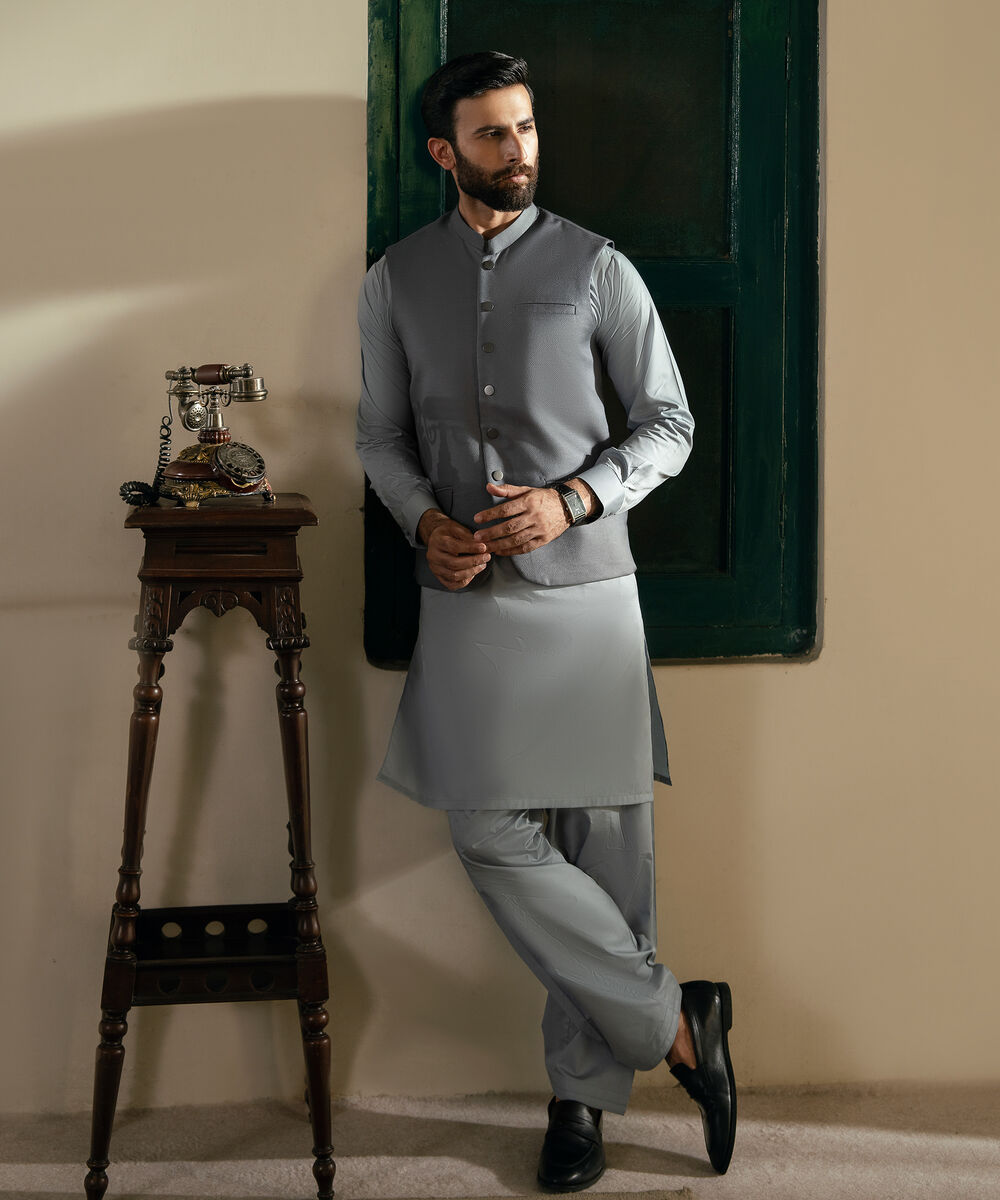 Men's Stitched Tropical Suiting Grey Waistcoat