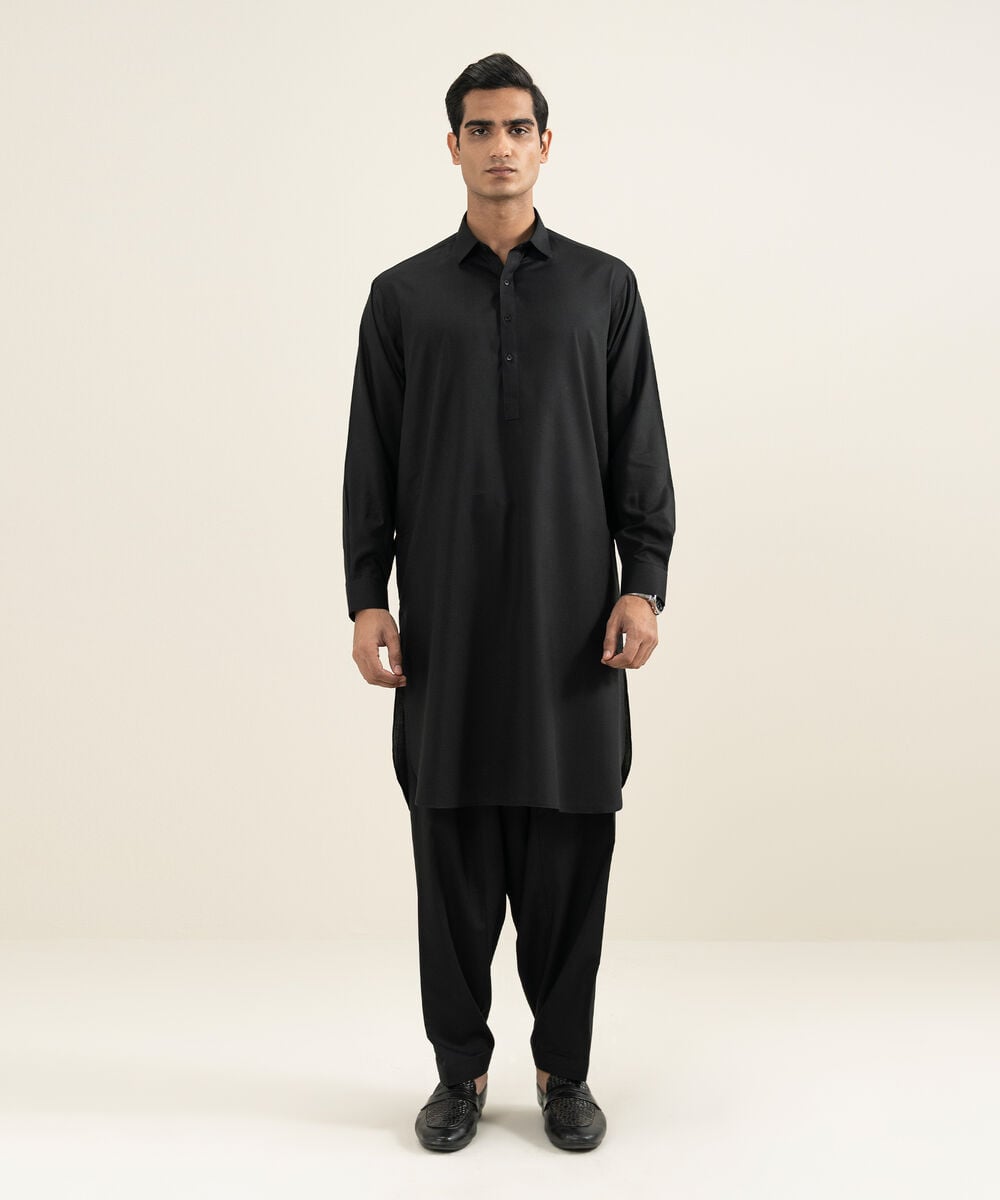 Men's Stitched Black Kameez Shalwar