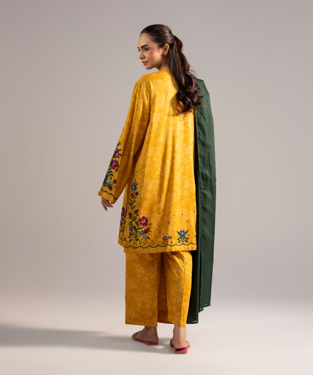 Women's RTW Arabic Lawn Printed Mustard Yellow 3 Piece Suit