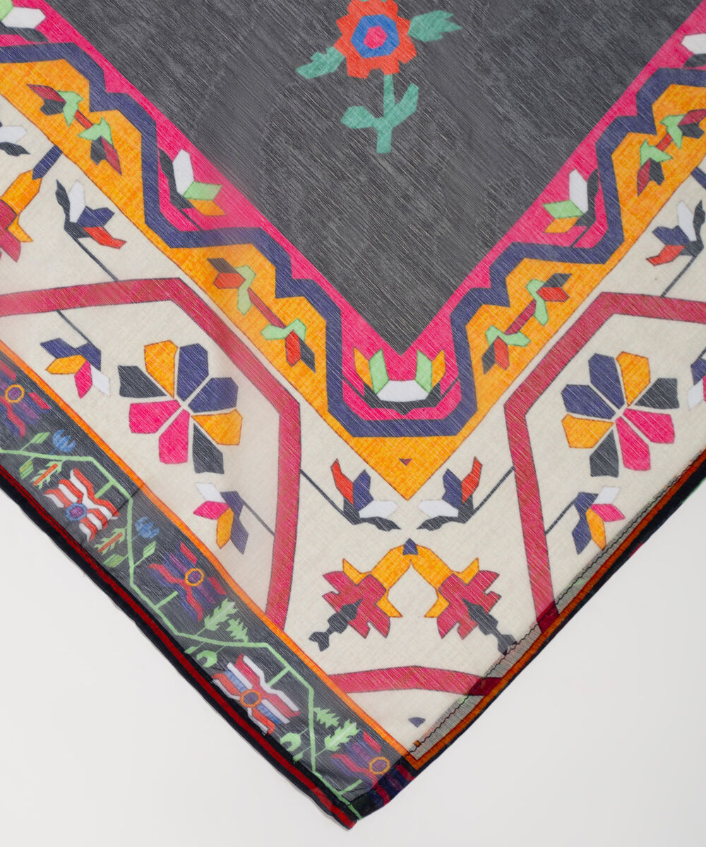 Poly Chiffon Printed Black Dupatta