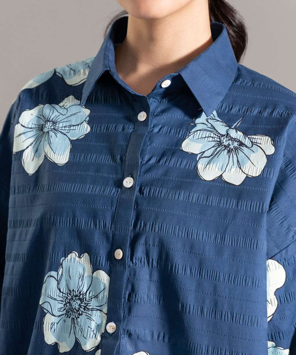 Women's RTW Seersucker Printed Blue 2 Piece Suit