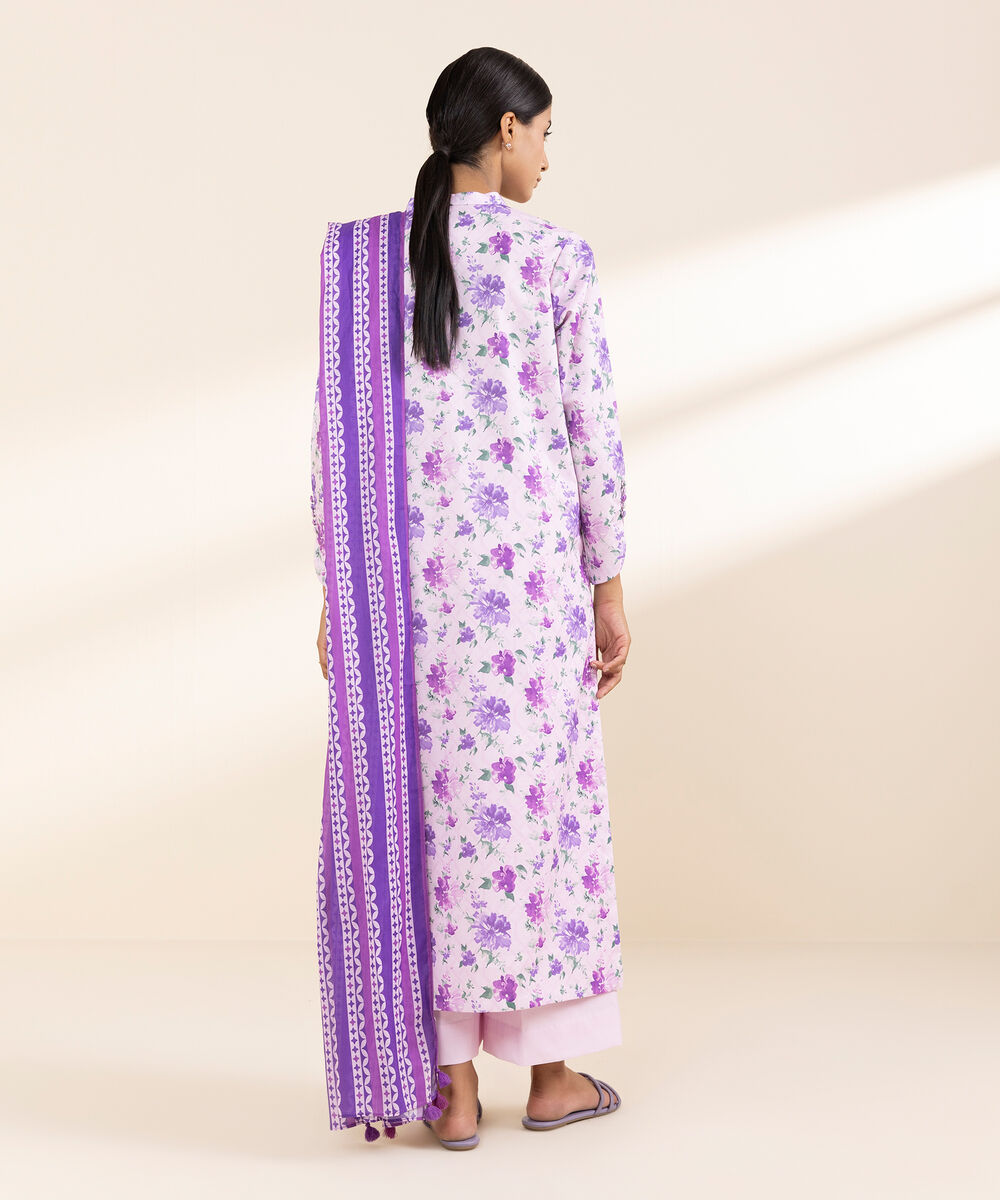 Women's Unstitched Lawn Printed Purple 3 Piece Suit