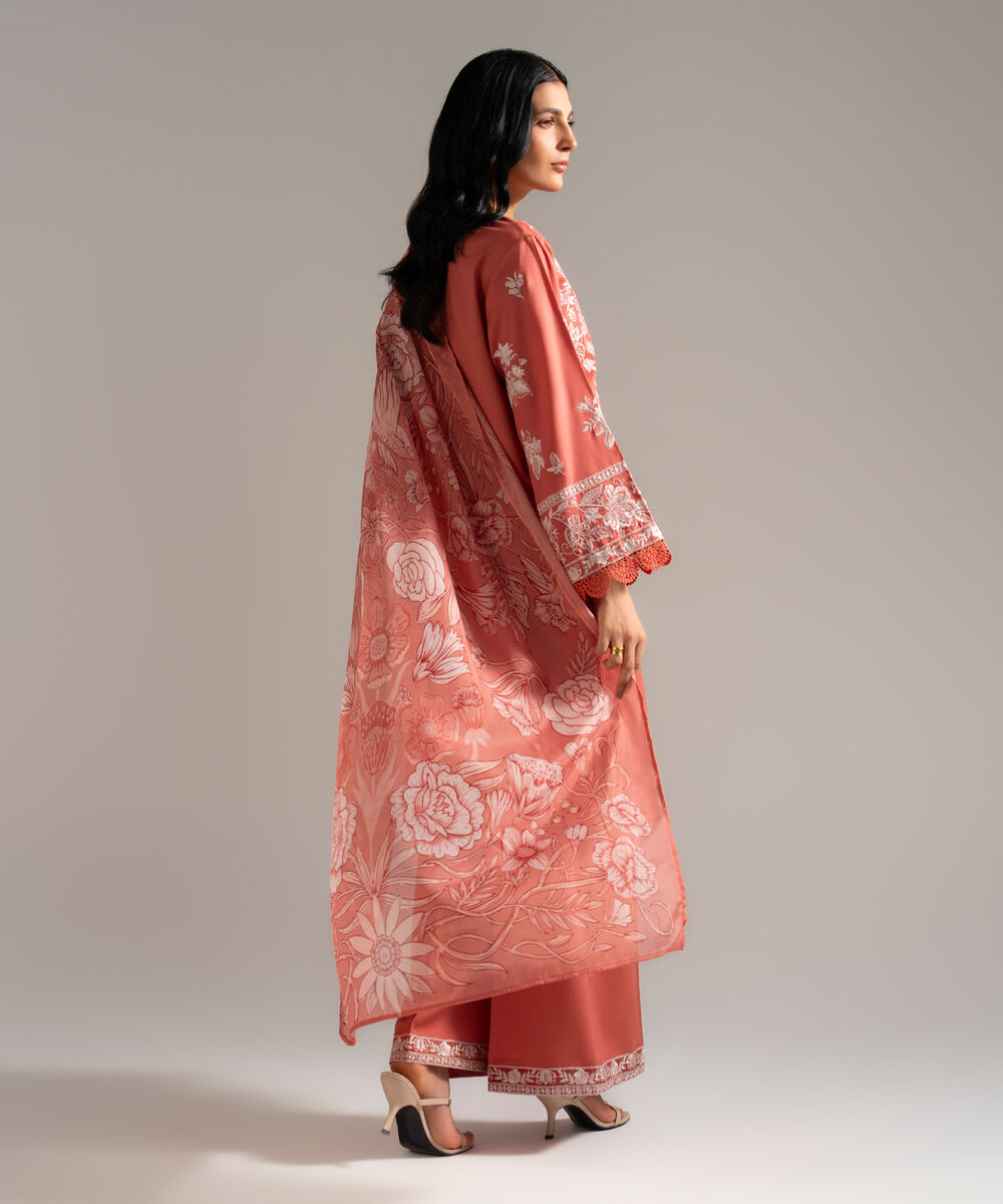 Women's RTW Dobby Crepe Embroidered Pink 3 Piece Suit