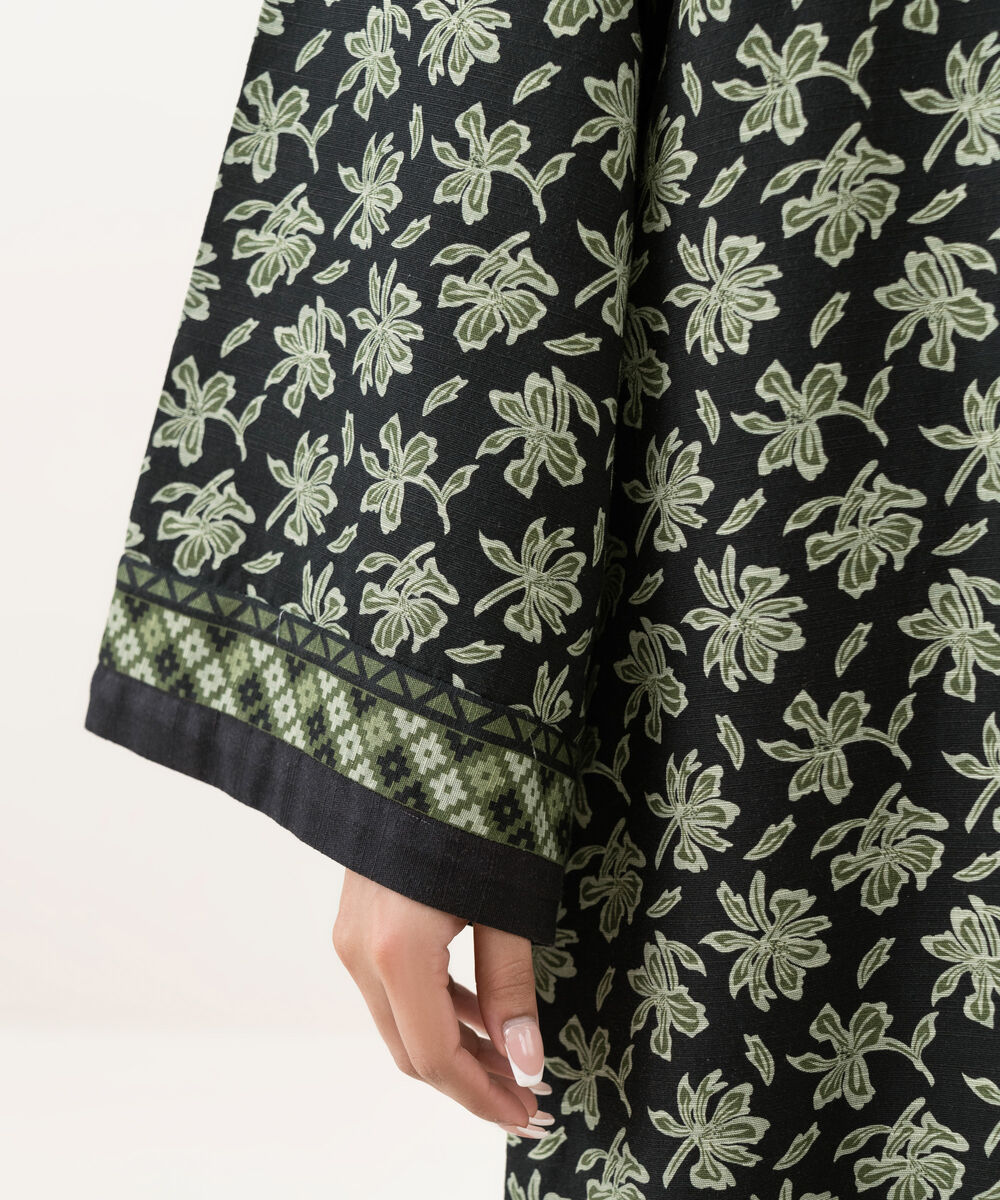 Women's Unstitched Khaddar Printed Black 2 Piece Suit