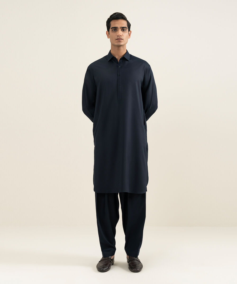 Men's Stitched Navy Kameez Shalwar