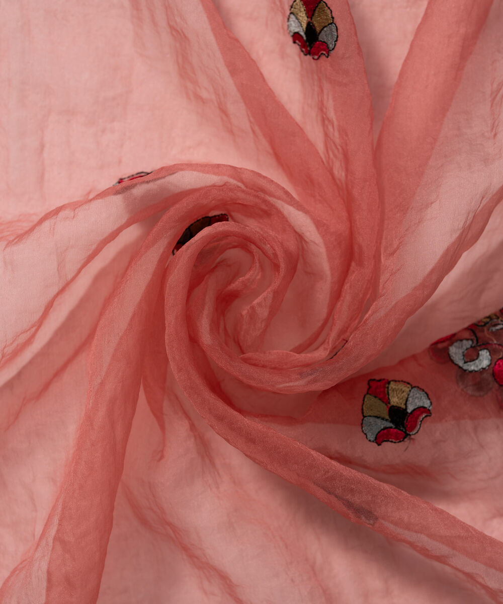 Blended Organza Embroidered Pink Dupatta