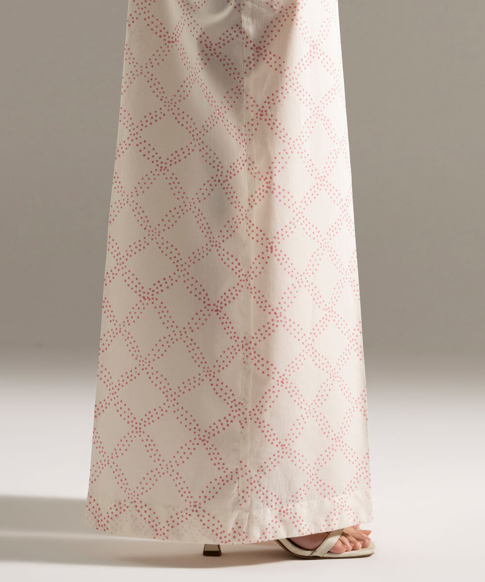 Women's RTW Cambric Printed White Flared Pants