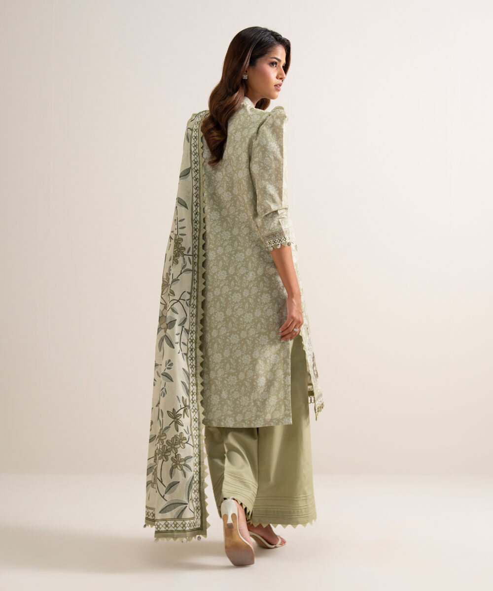Women's Unstitched Lawn Embroidered Beige 3 Piece Suit