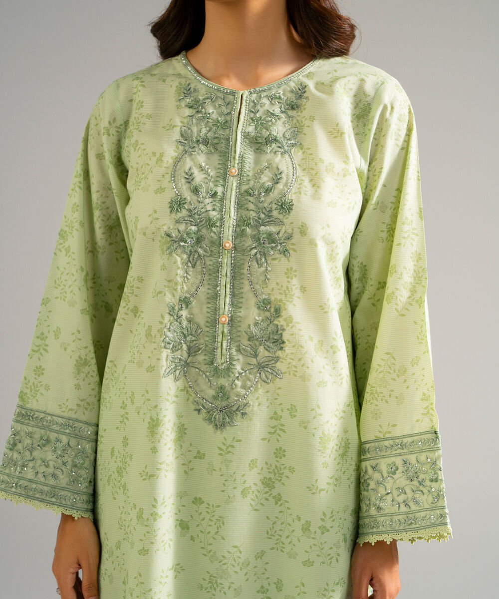 Women's RTW Zari Lawn Embroidered Green 3 Piece Suit