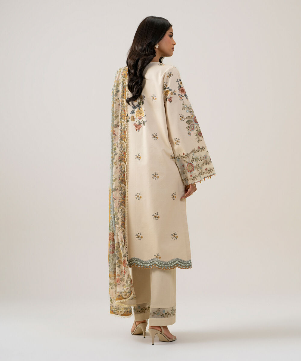Women's Unstitched Bemberg Tissue Printed Light Beige 3 Piece Suit