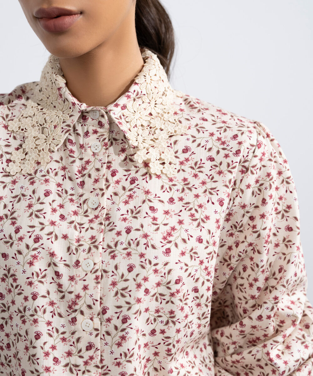 Women's Western Multi Ditsy Print Embroidered Blouse