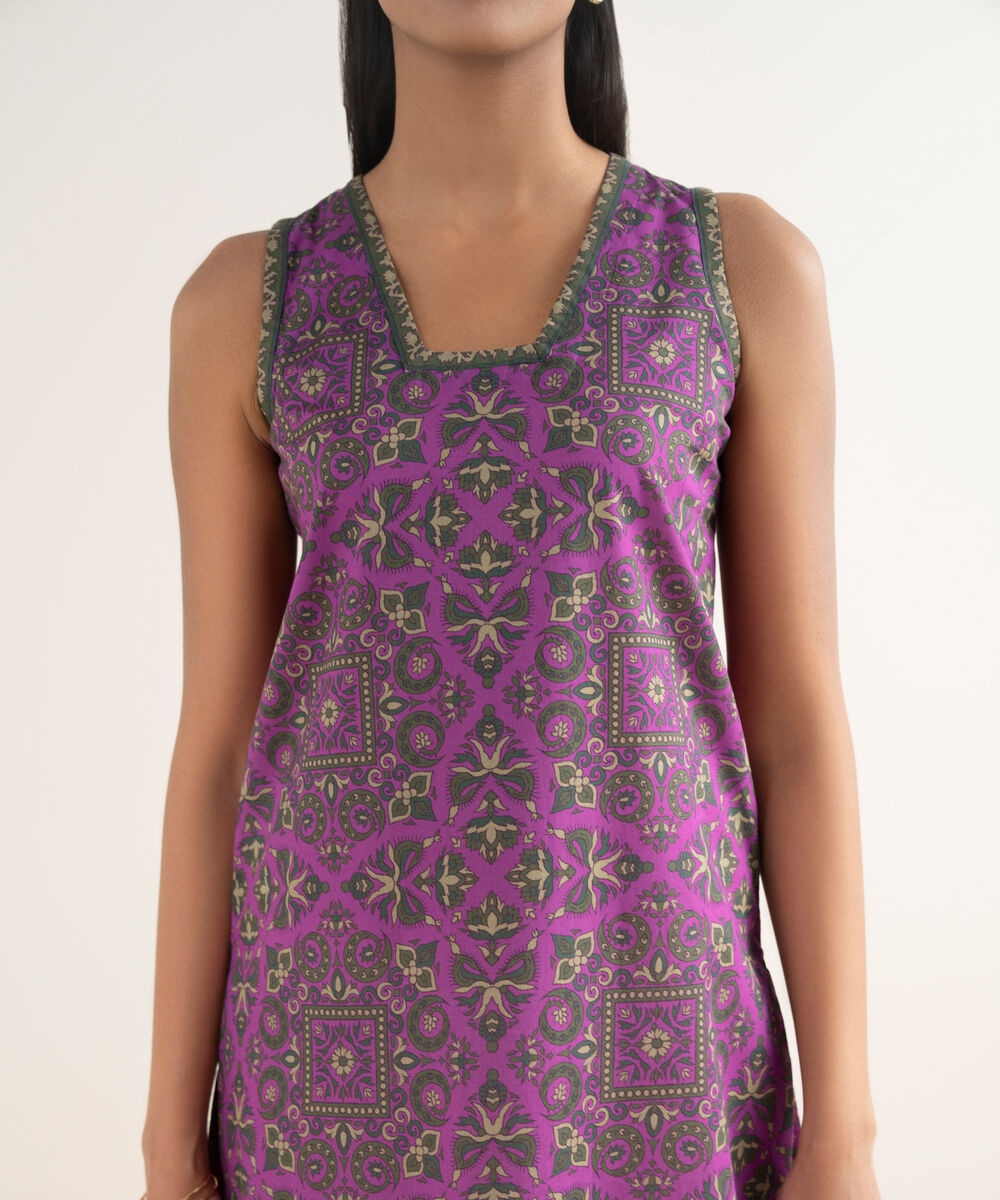 Women's Unstitched Lawn Printed Purple Shirt