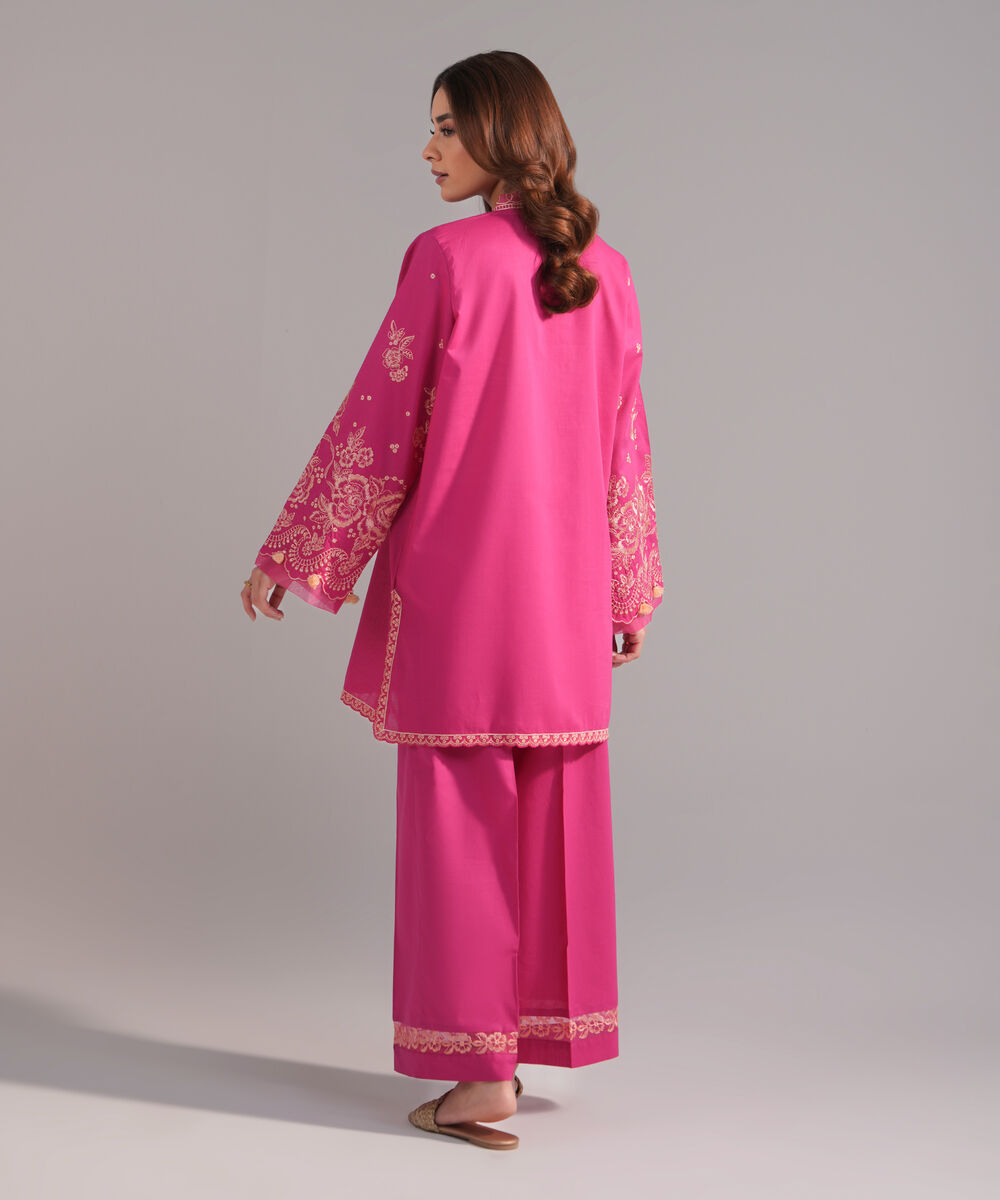 Women's RTW Crosshatch Embroidered Pink Straight Shirt