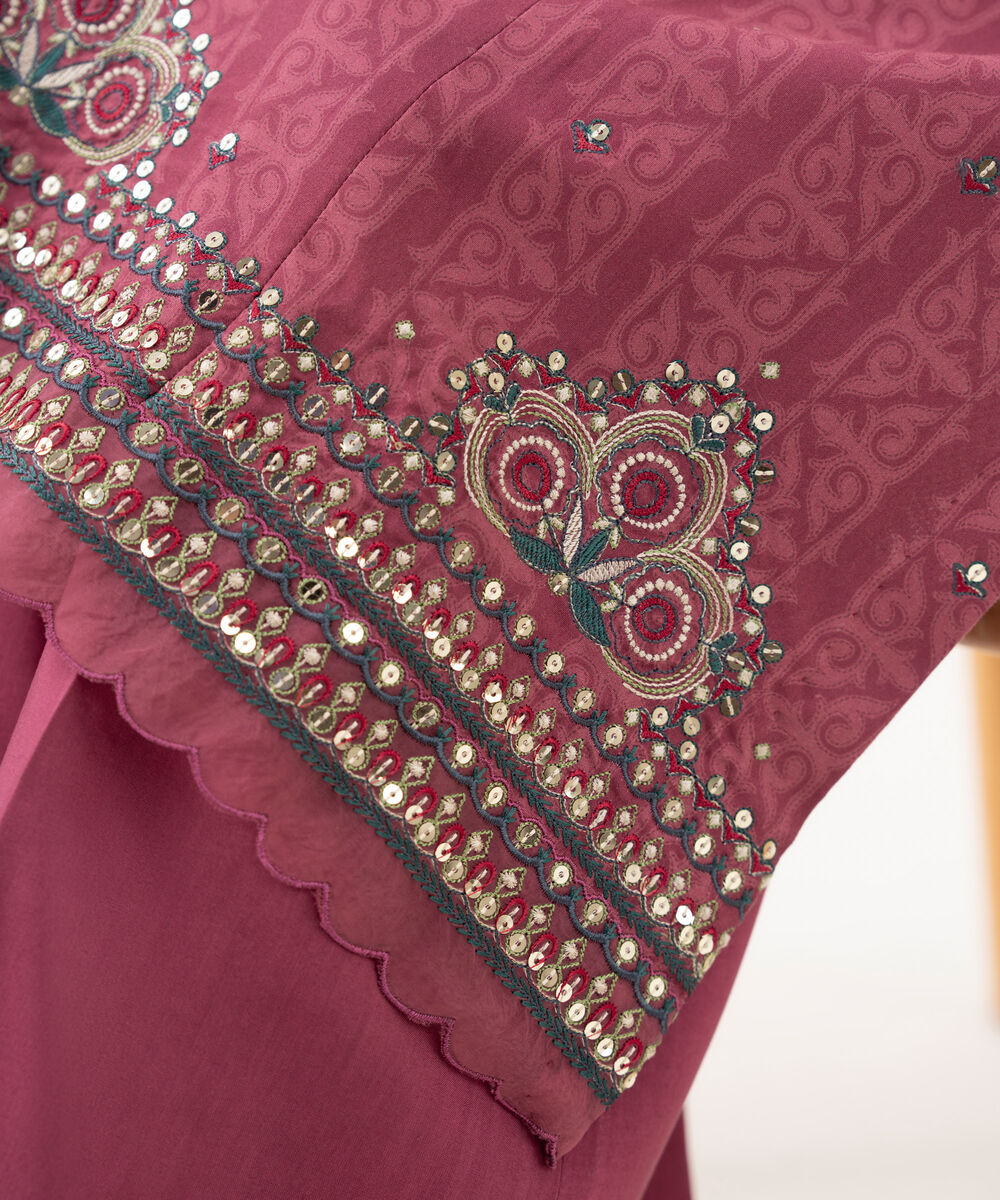 Women's Unstitched Linen Embroidered Pink 2 Piece Suit