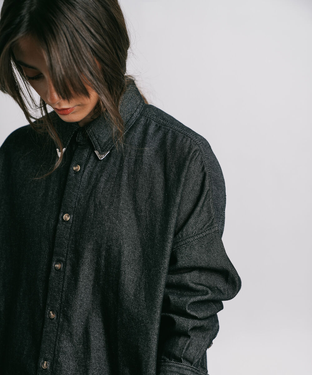 Women's Western Wear Grey Oversized Denim Shirt