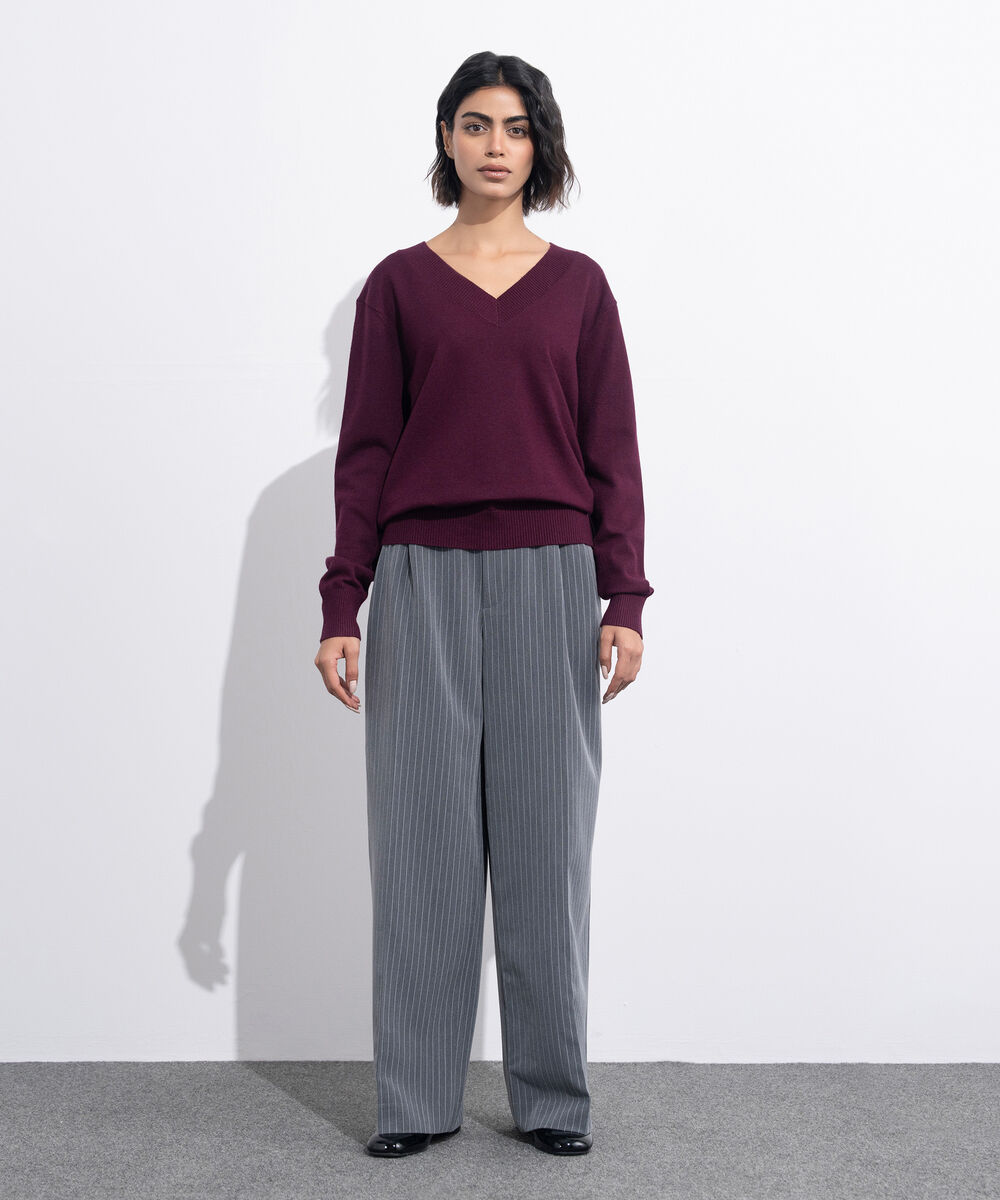 Women's Western Wear Merlot V-Neck Knit Sweater