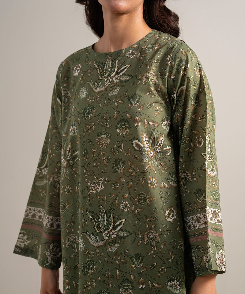 Women's Unstitched Lawn Printed Green 3 Piece Suit