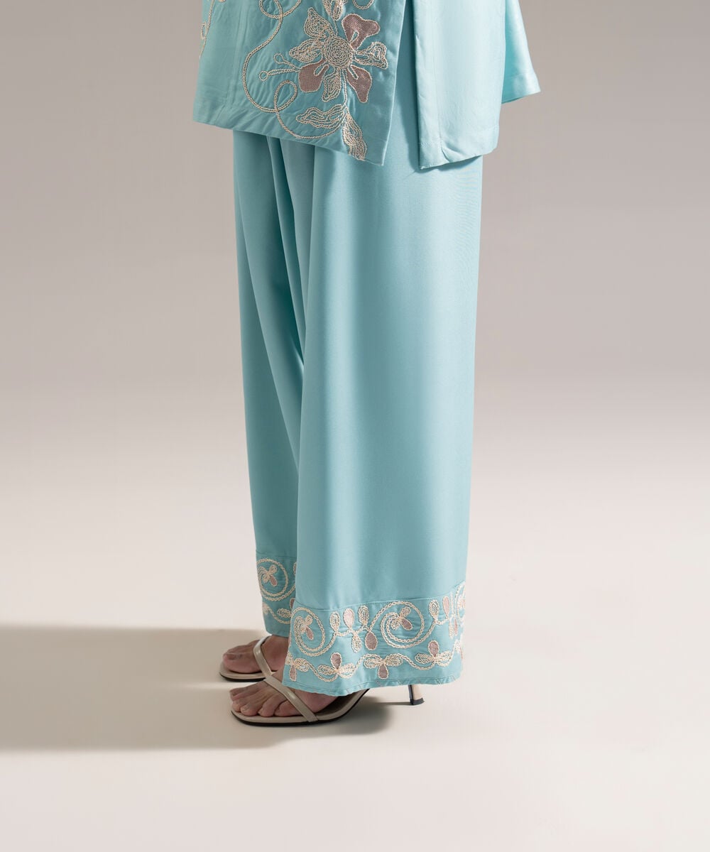 Women's RTW Viscose Marina Solid Blue Farshi Shalwar