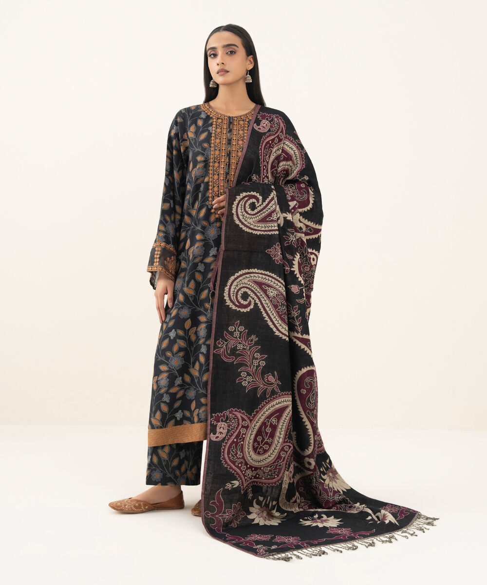 Jacquard Solid Black Shawl