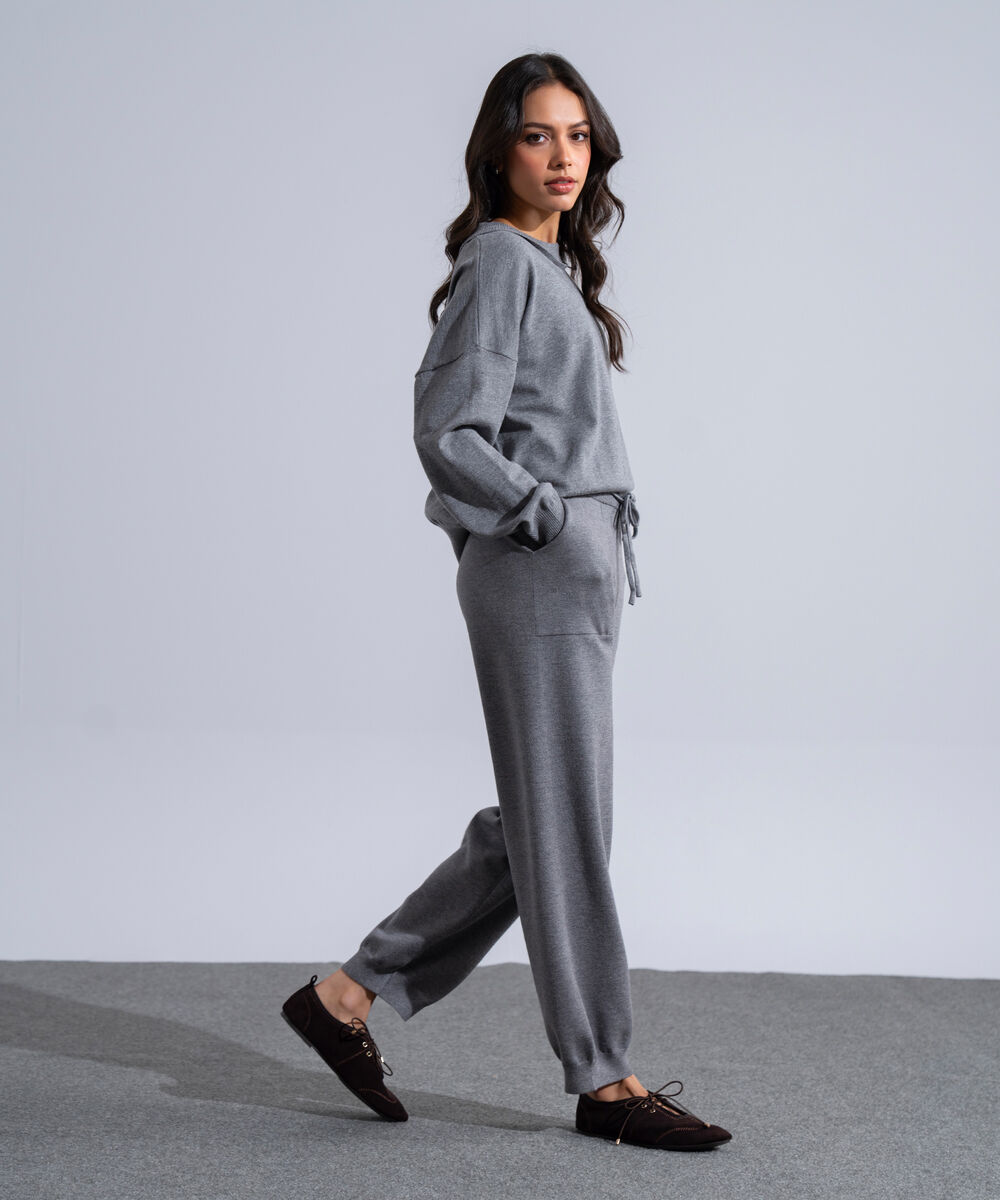 Women's Western Wear Grey Melange Knit Jogger Trousers
