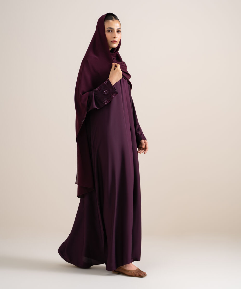 Women's Purple Embellished Abaya Set
