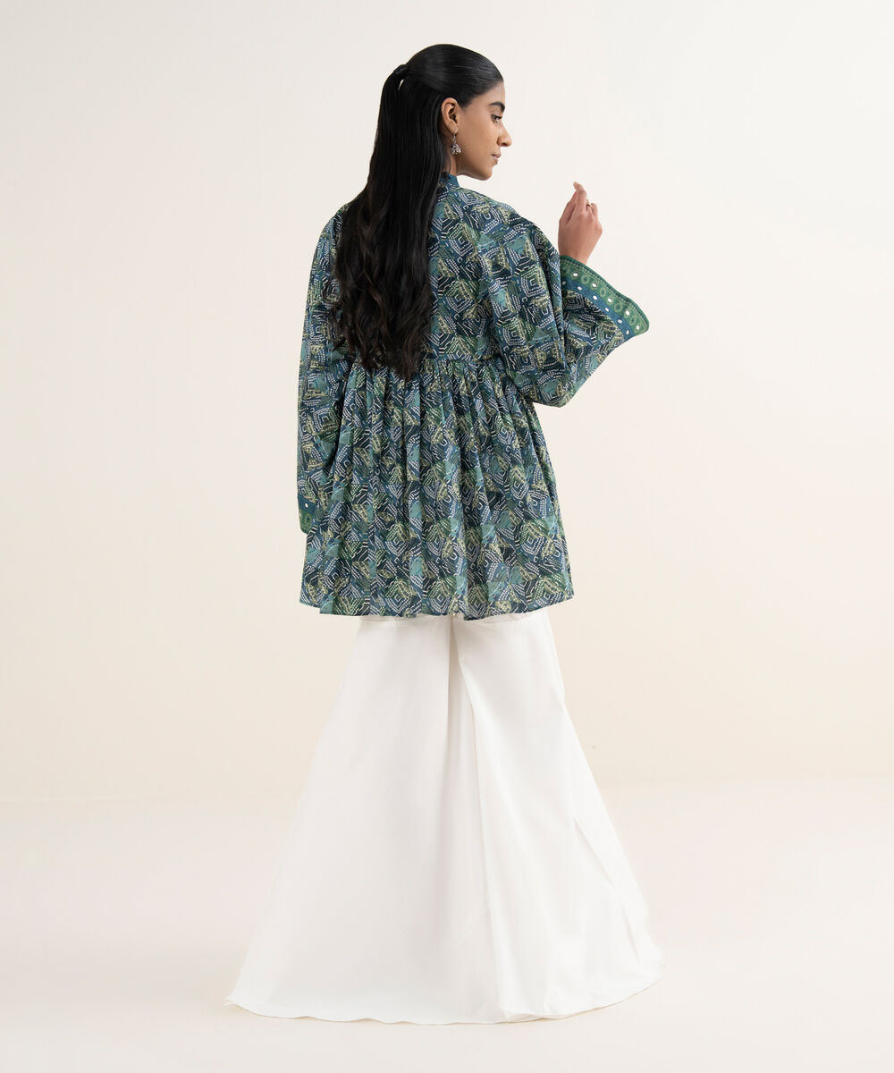 Women's Unstitched Cotton Printed Blue Shirt