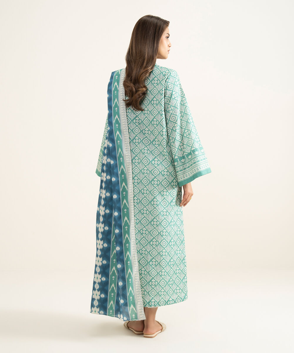 Women's Unstitched Lawn Printed Green 2 Piece Suit