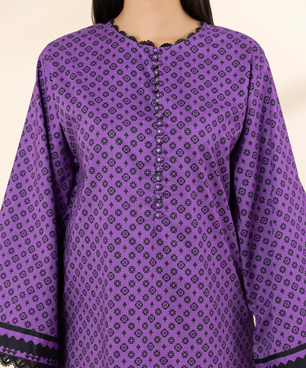 Women's Unstitched Lawn Printed Purple 3 Piece Suit
