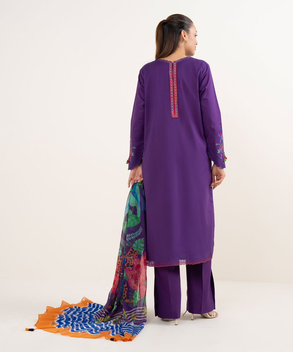 Women's Unstitched Textured Lawn Embroidered Purple 3 Piece Suit