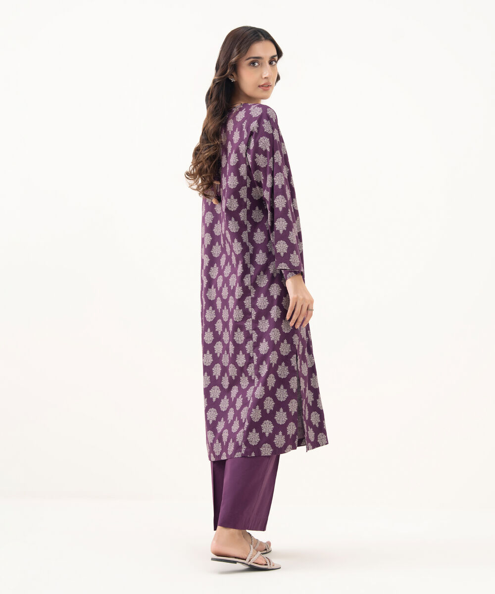 Women's RTW Cotton Viscose Printed A-Line Purple Shirt