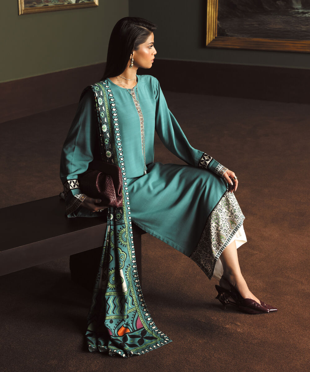Linen Printed Teal Dupatta