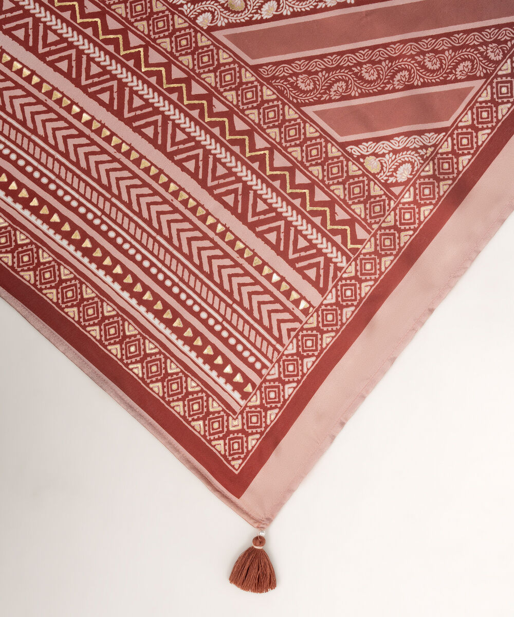 Foil Silk Printed Brown Dupatta