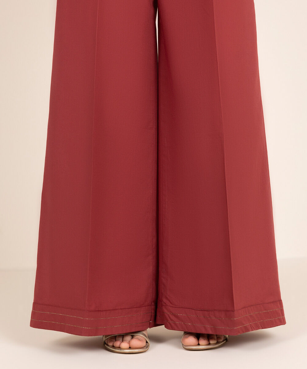 Women's RTW Cambric Red Solid Flared Pants