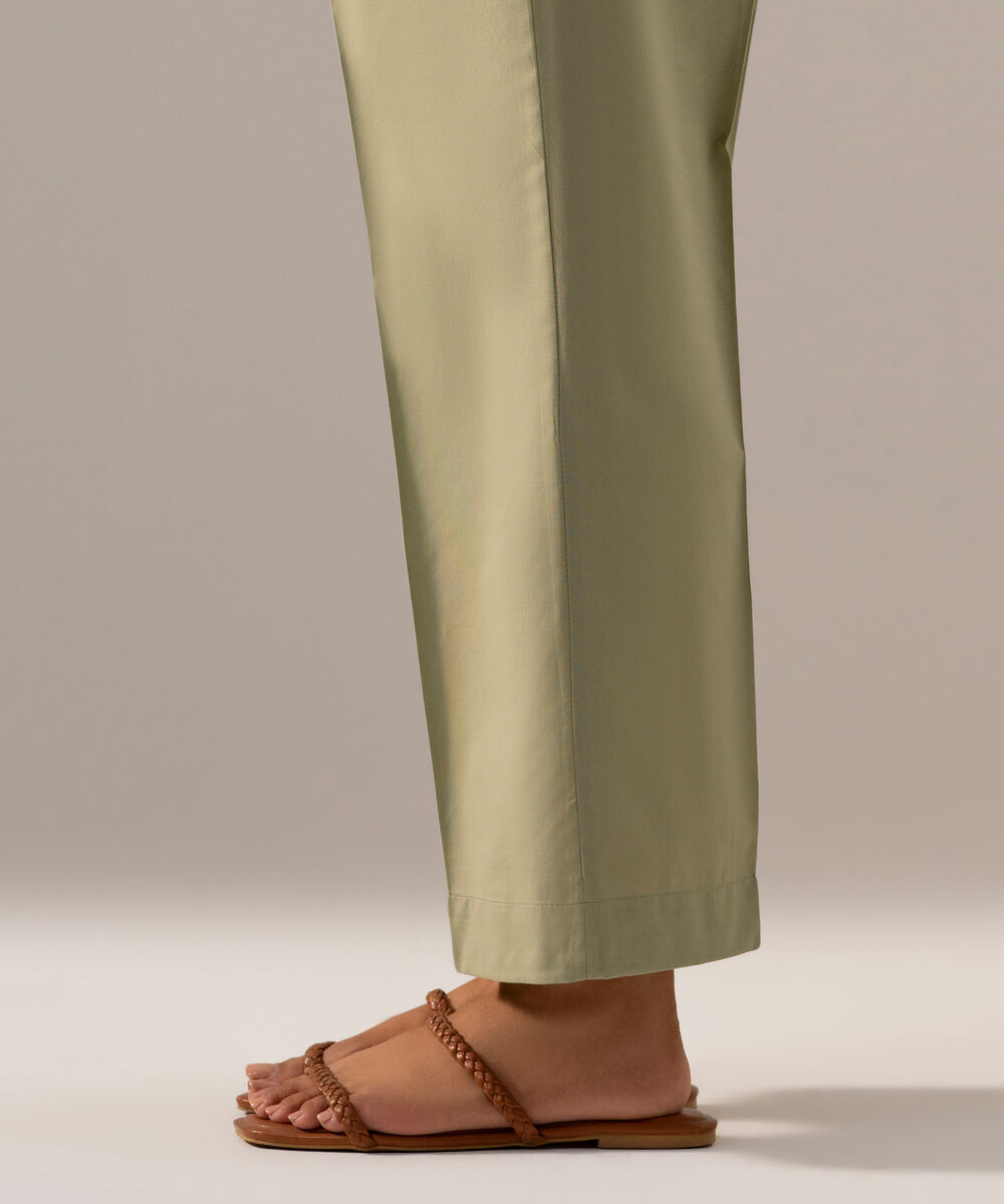 Women's RTW Cambric Solid Muted Green Straight Pants
