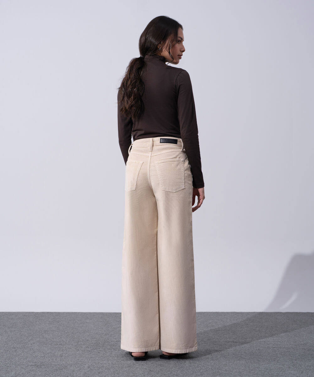 Women's Western Wear Ecru Cotton Corduroy Wide Leg Pants