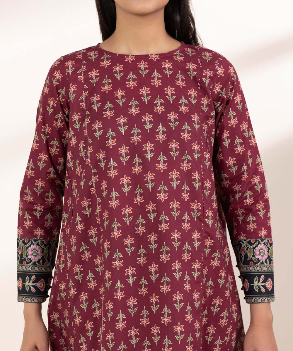 Women's RTW Lawn Red Printed A-Line Shirt
