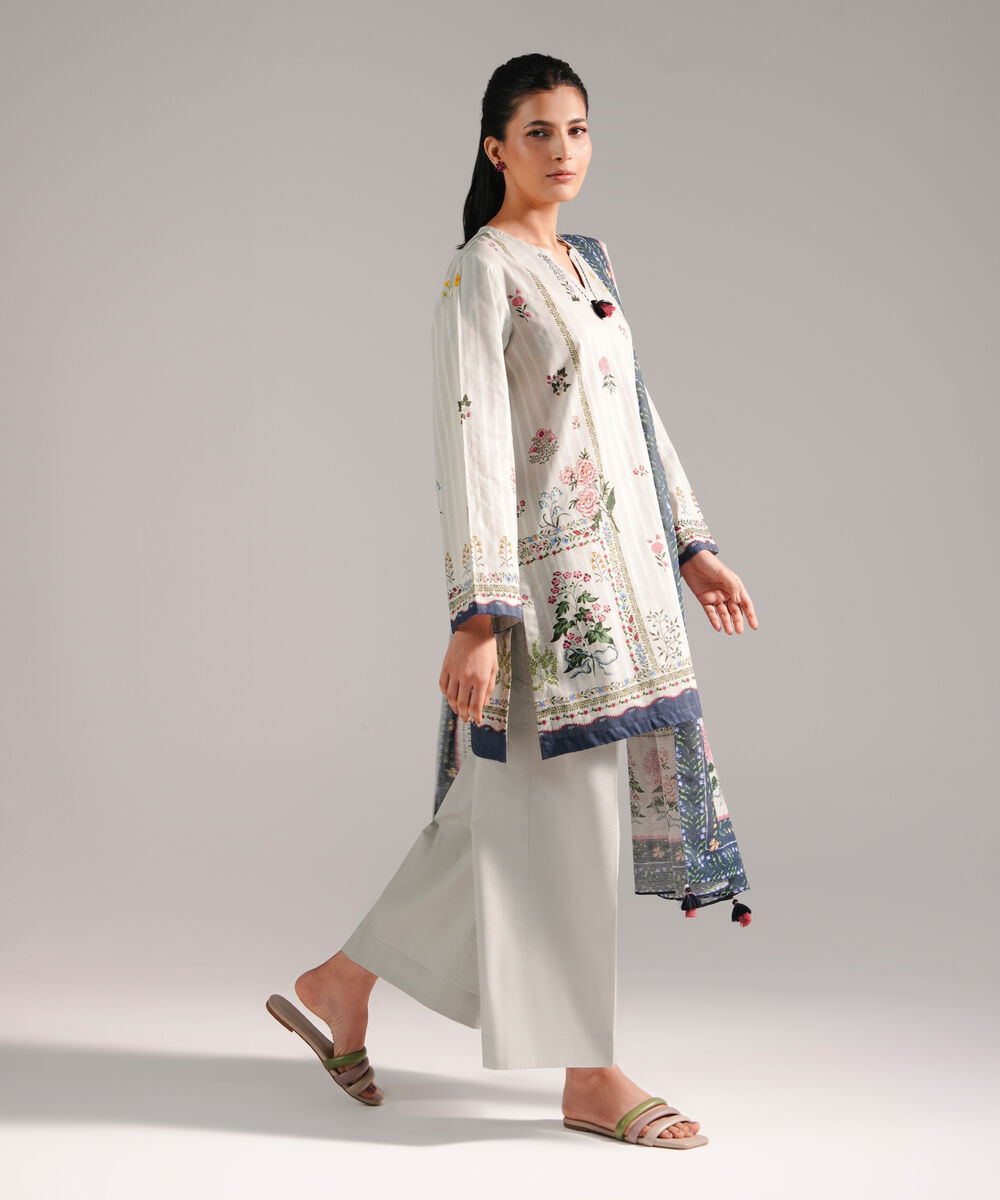 Women's RTW Leno Kara Printed Grey 3 Piece Suit