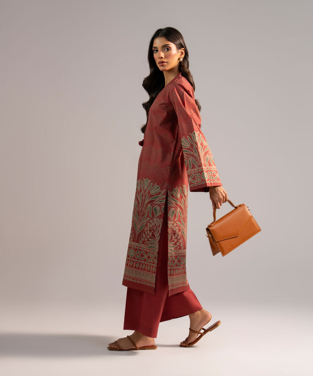 Women's RTW Lawn Printed Maroon 2 Piece Suit