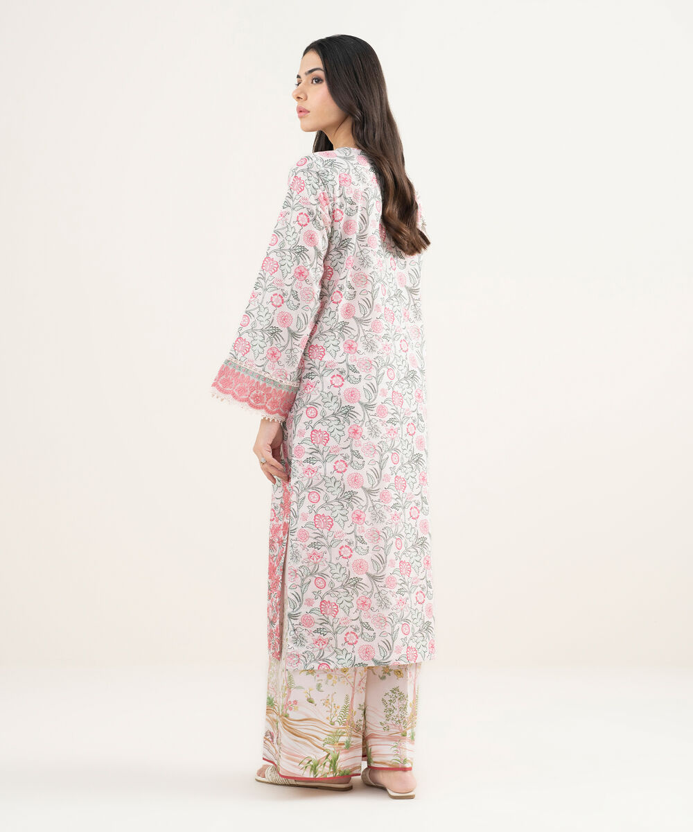 Women's RTW Slub Lawn Embroidered Pink A-Line Shirt
