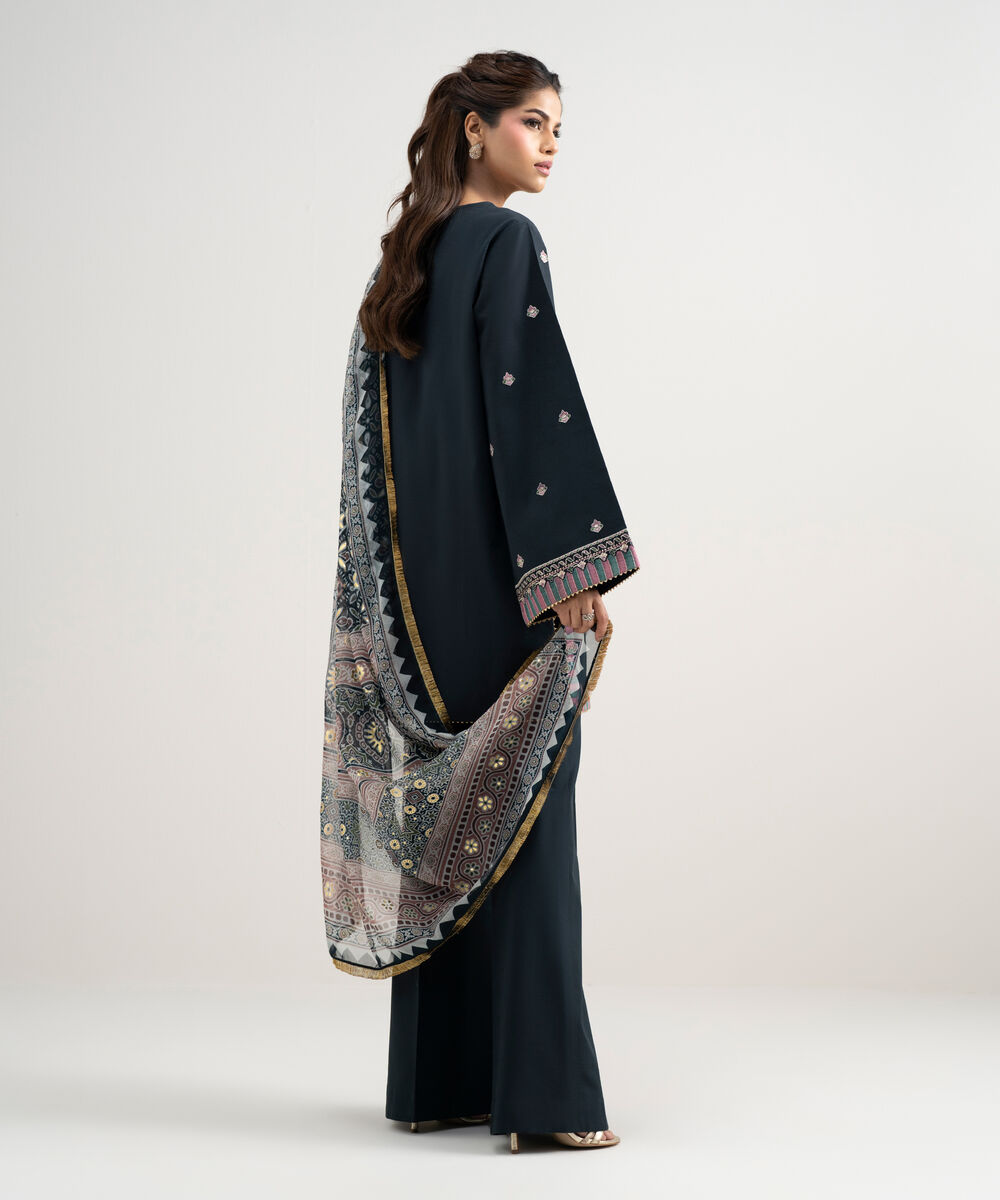 Women's Unstitched Lawn Embroidered Black 3 Piece Suit