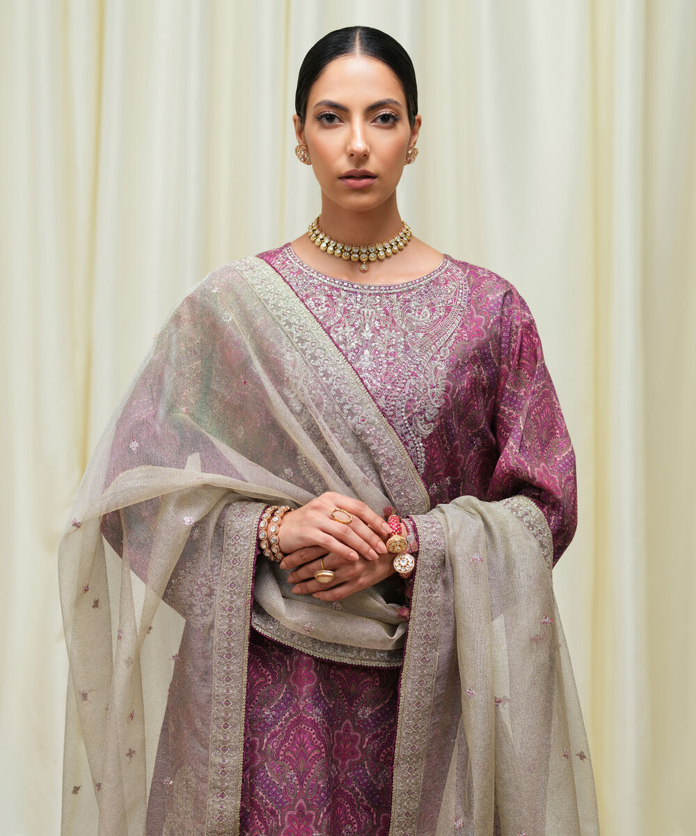 Women's Unstitched Viscose Raw Silk Printed Three Piece Suit