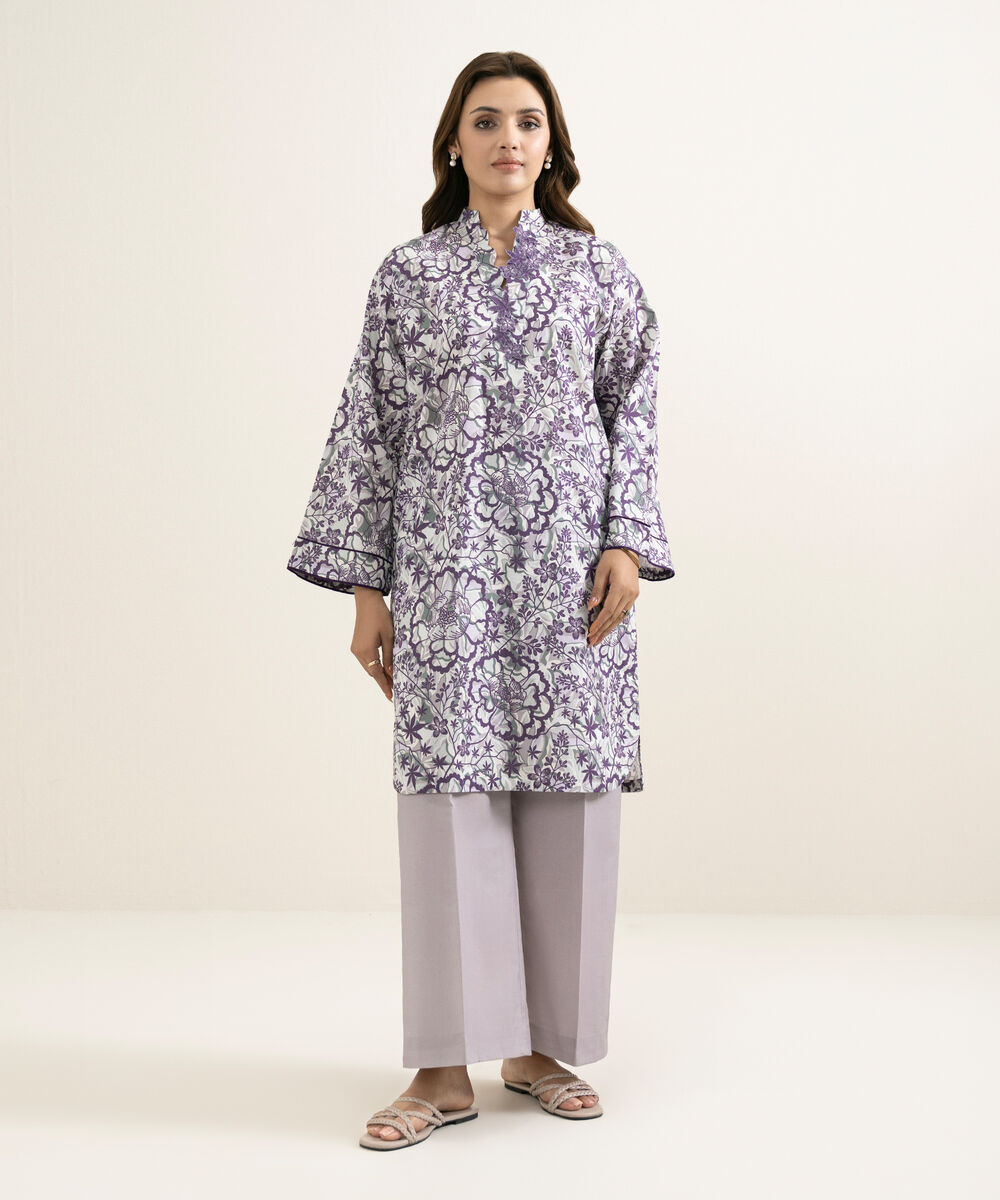 Women's Unstitched Lawn Printed Purple 2 Piece Suit