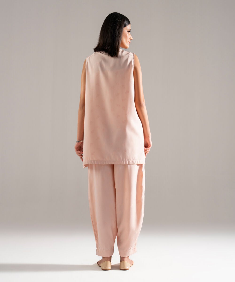 Women's RTW Poly Viscose Jacquard Solid Pink Baggy Shirt