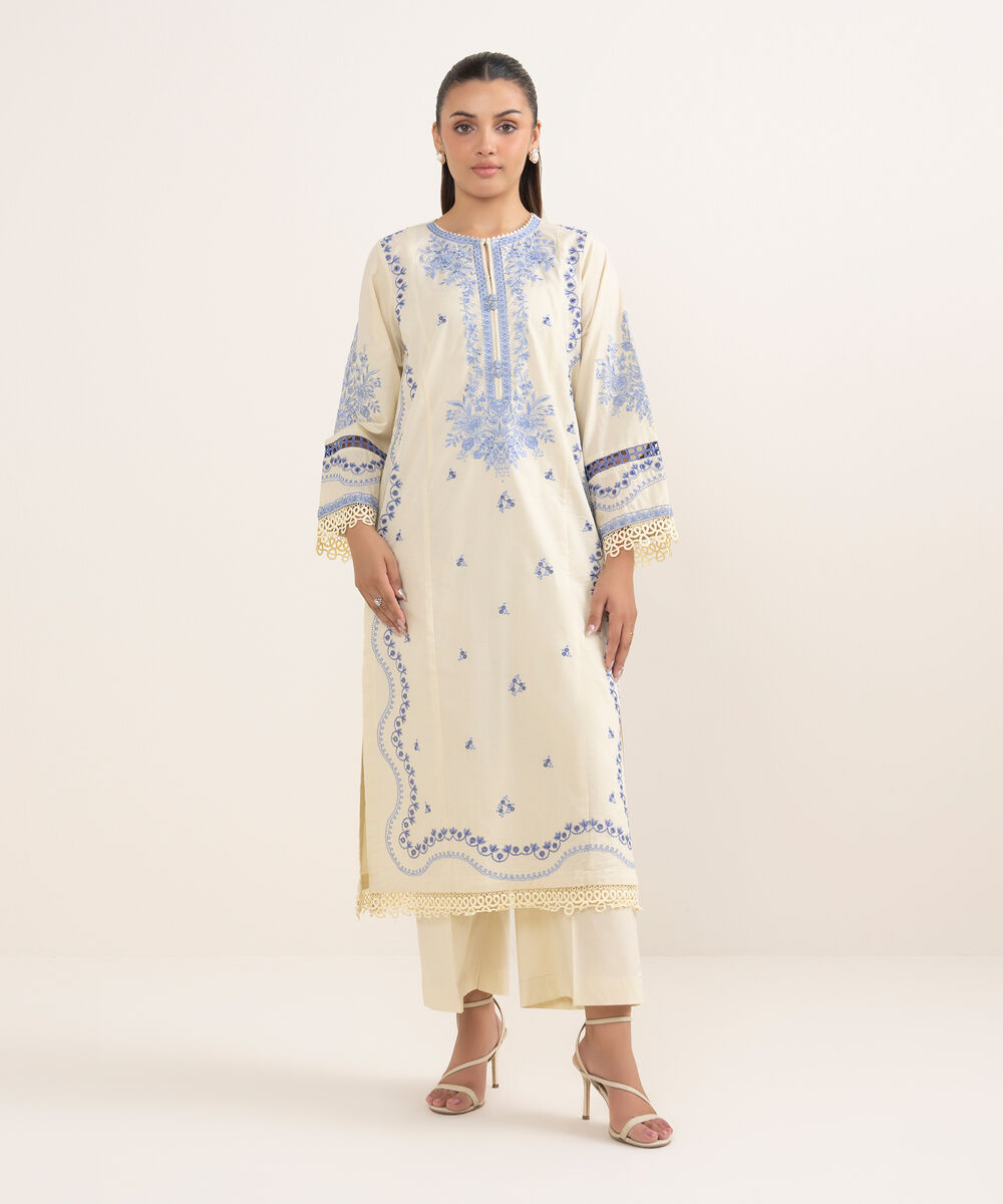 Women's RTW Cambric Off White Dyed Aline Shirt