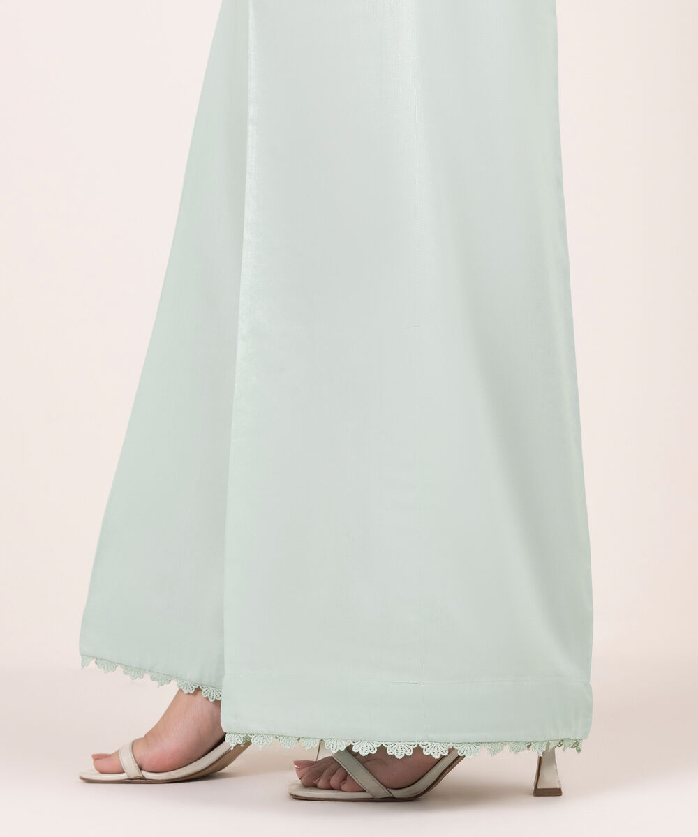 Women's RTW Cambric Solid Blue Flared Pants