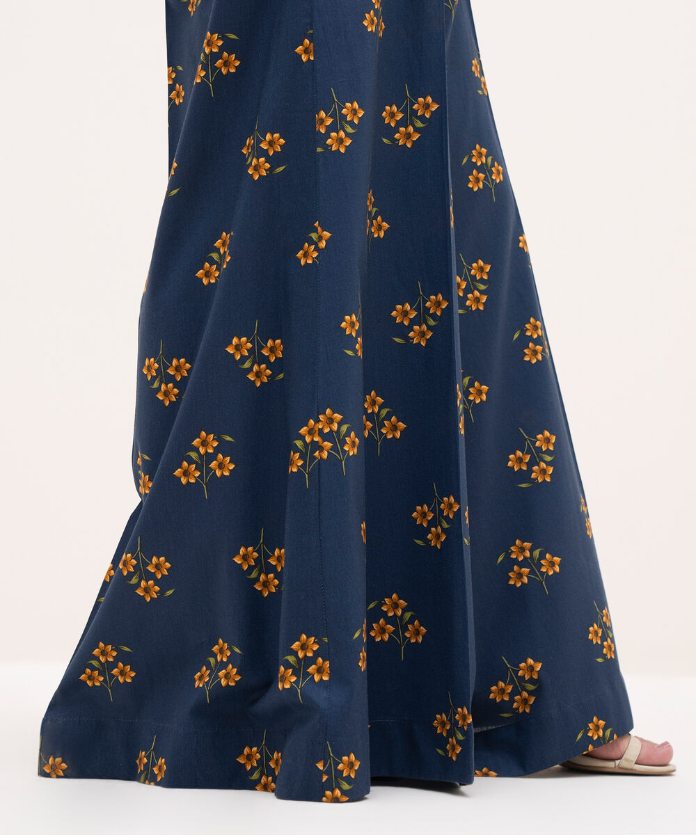 Women's RTW Cotton Viscose Blue Printed Flared Pants