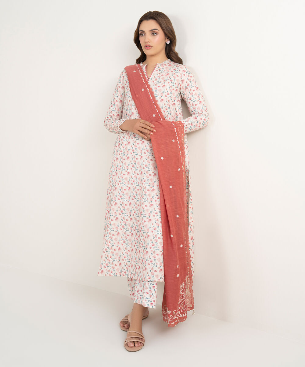 Women's Unstitched Zari Lawn Embroidered Multi 3 Piece Suit