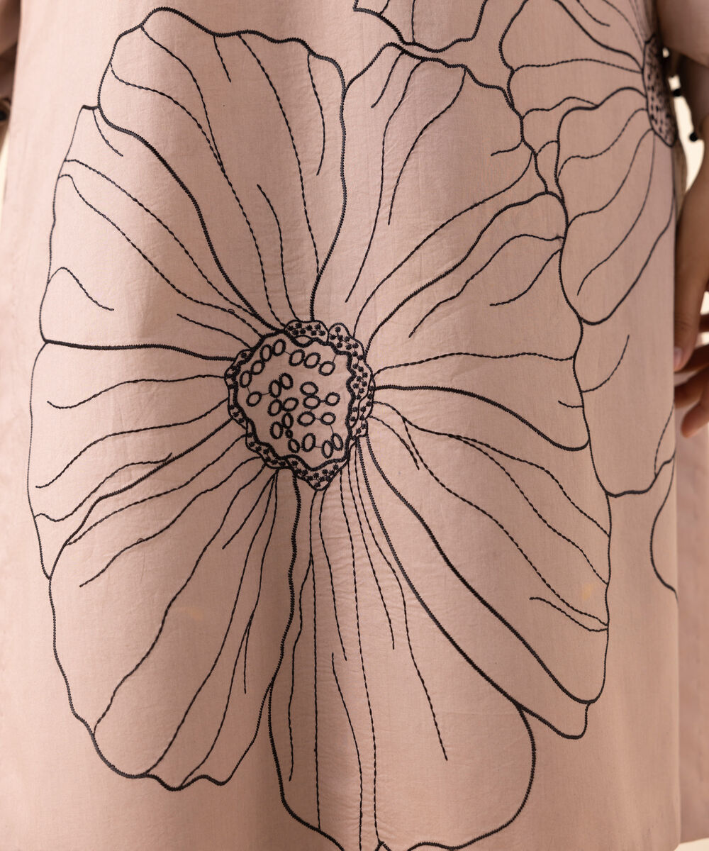 Women's Unstitched Lawn Embroidered Pink 3 Piece Suit